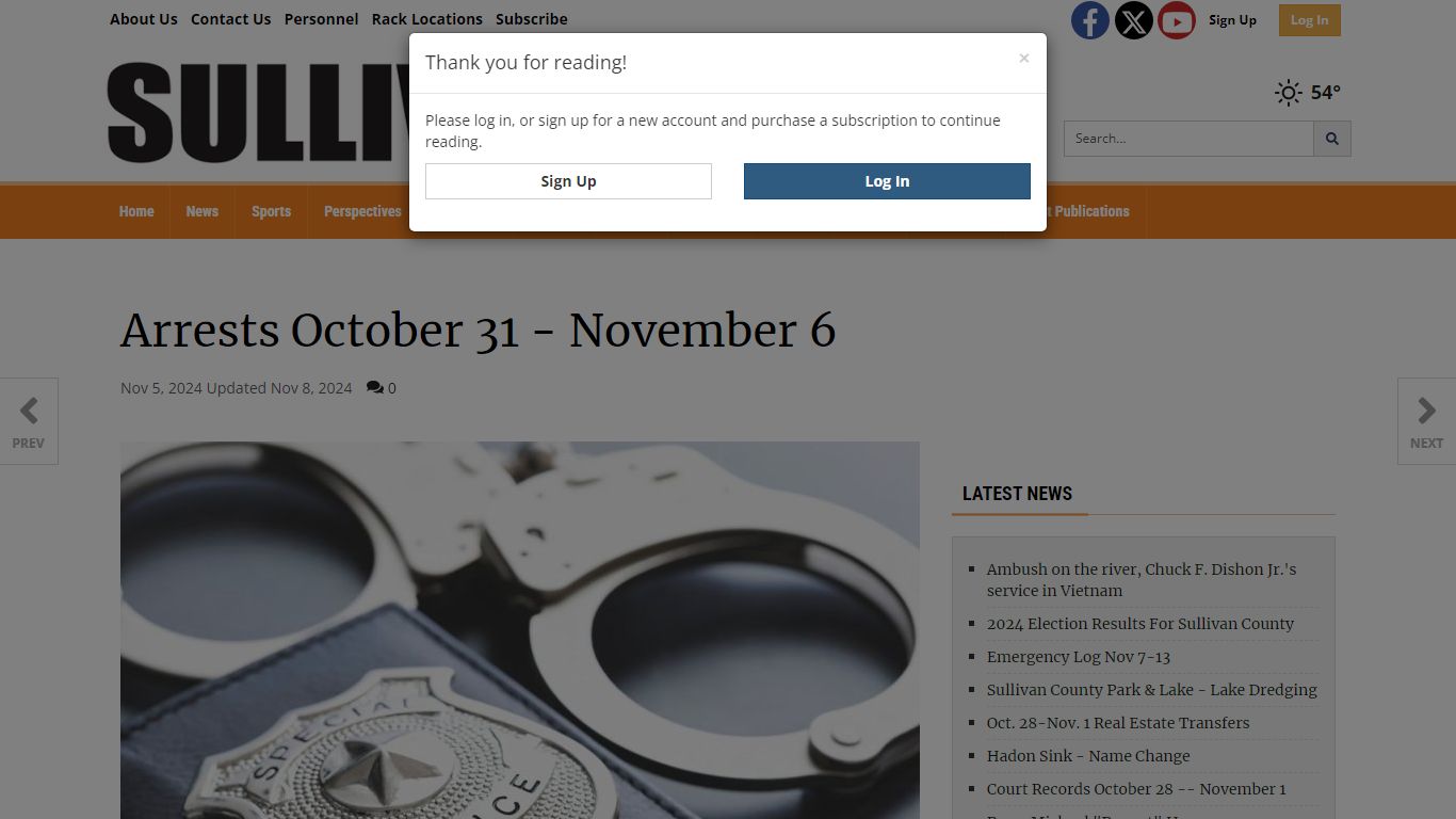 Arrests October 31 - November 6 | News | sullivan-times.com